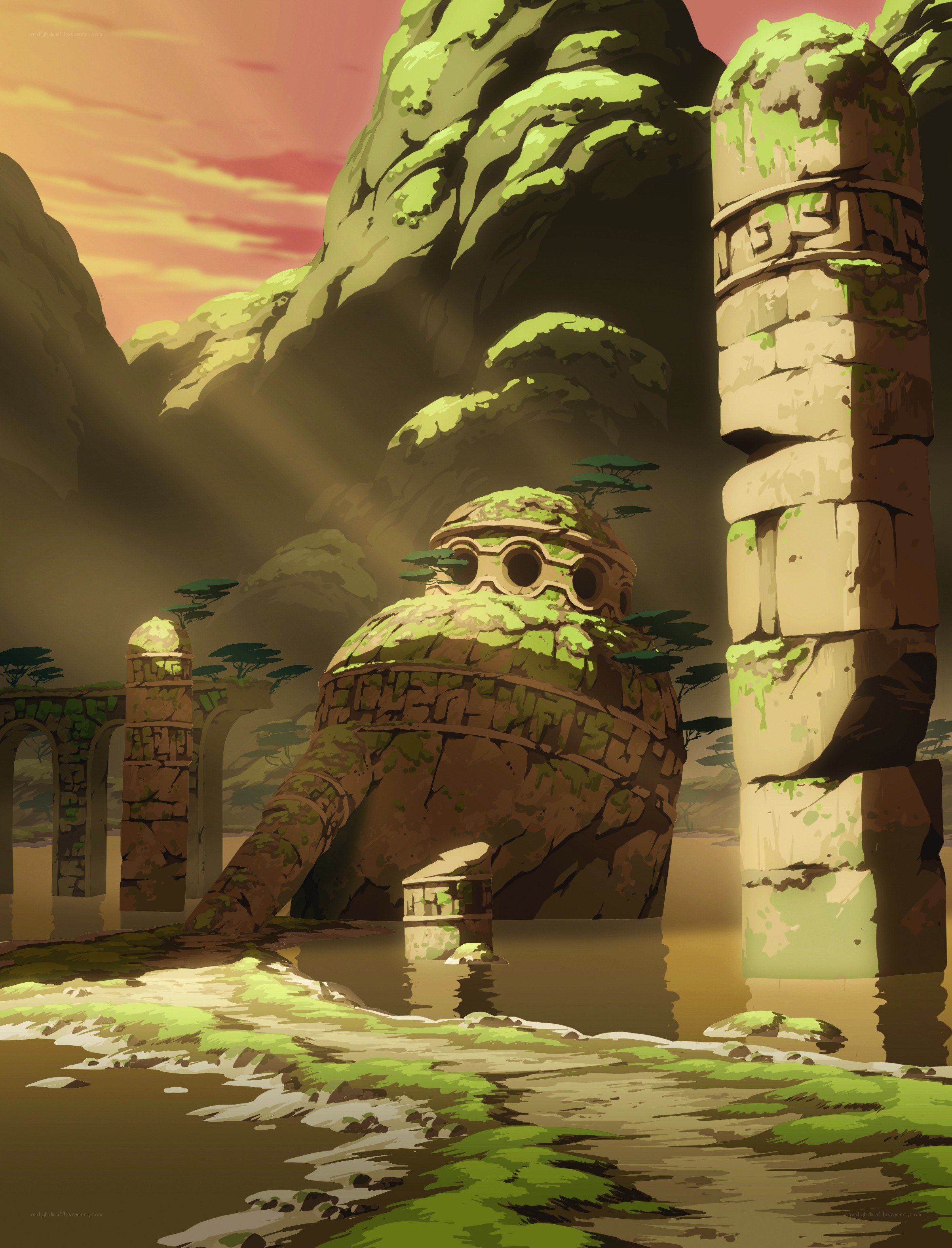 ancient ruins at sunset