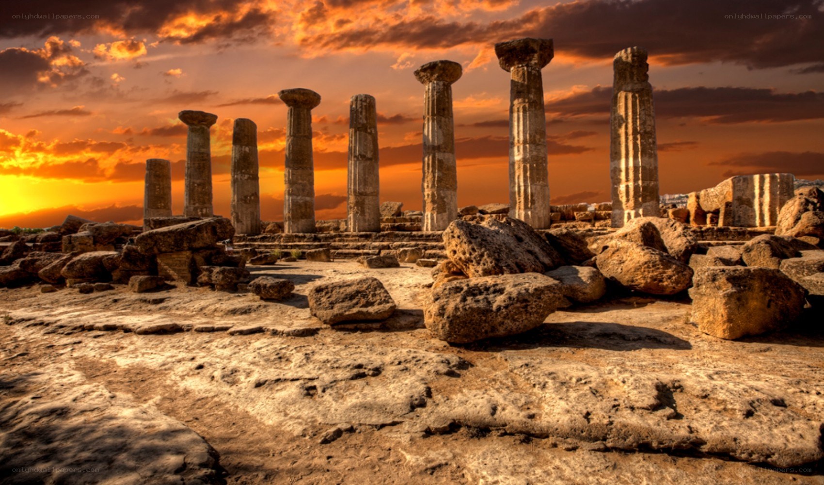Ancient ruins at sunset