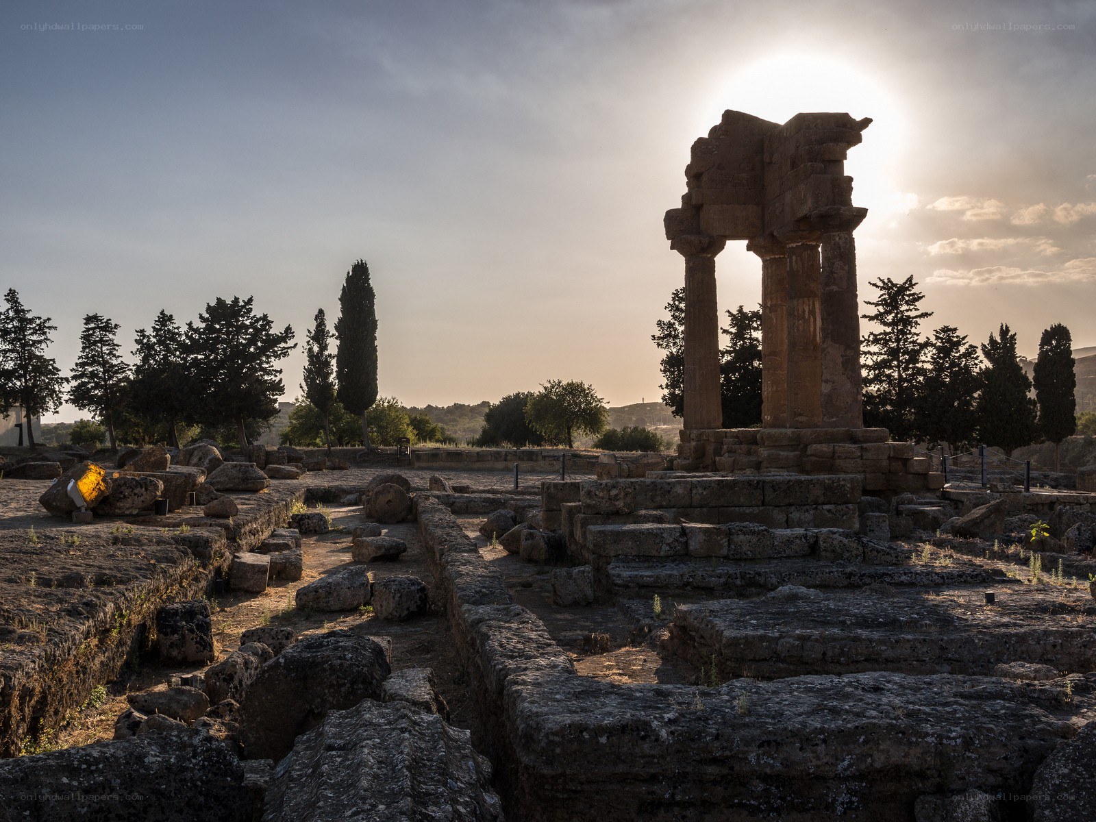 Ancient ruins at sunset