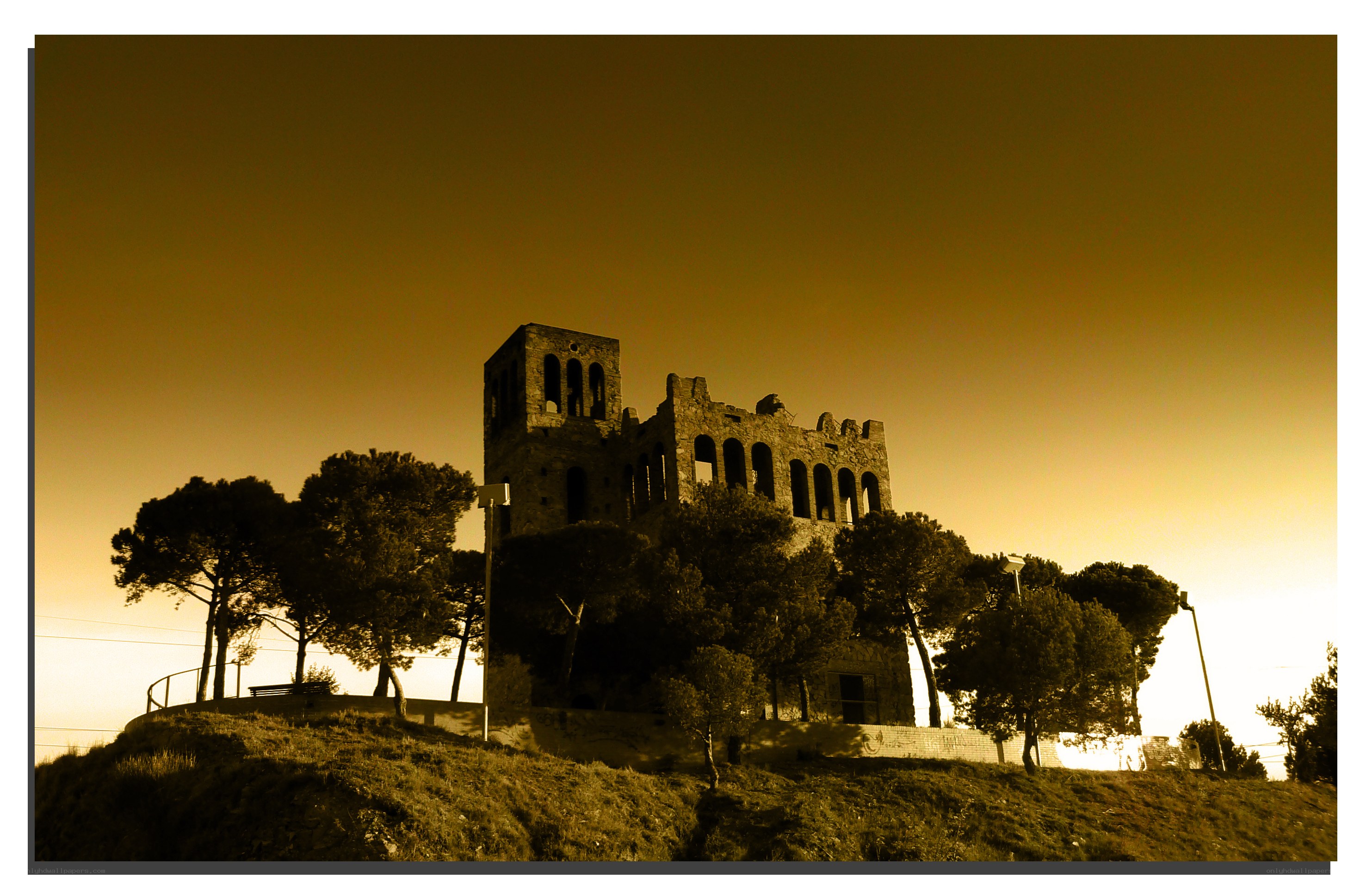 ancient ruins at sunset