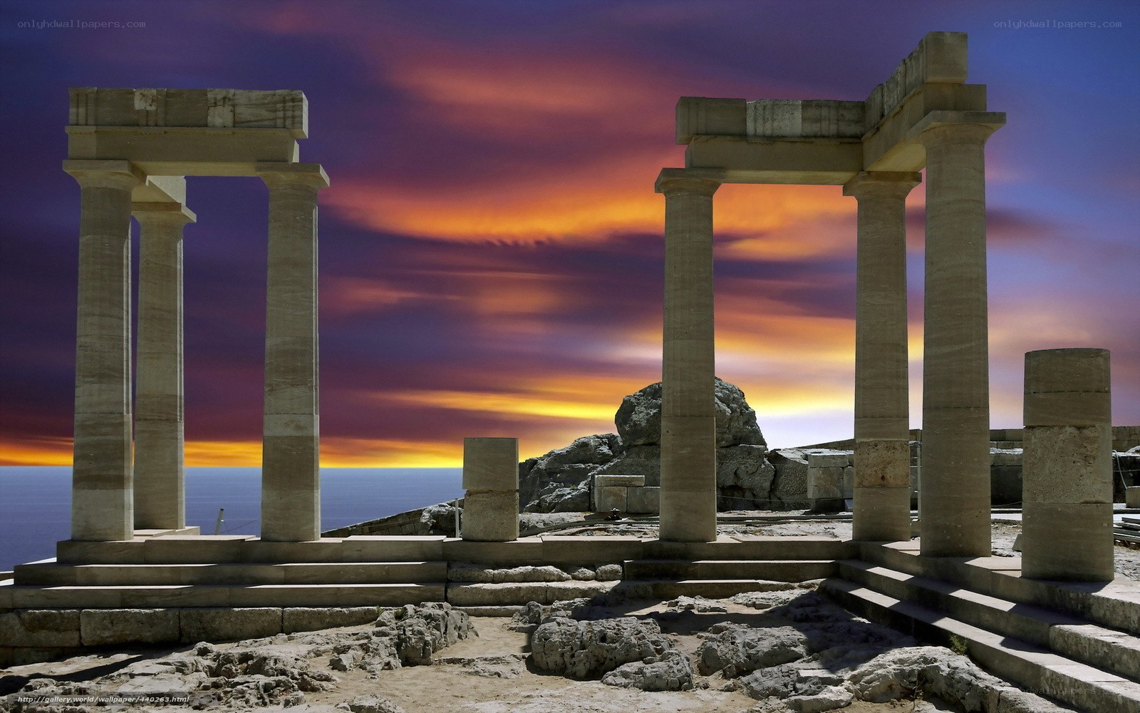 Ancient ruins at sunset
