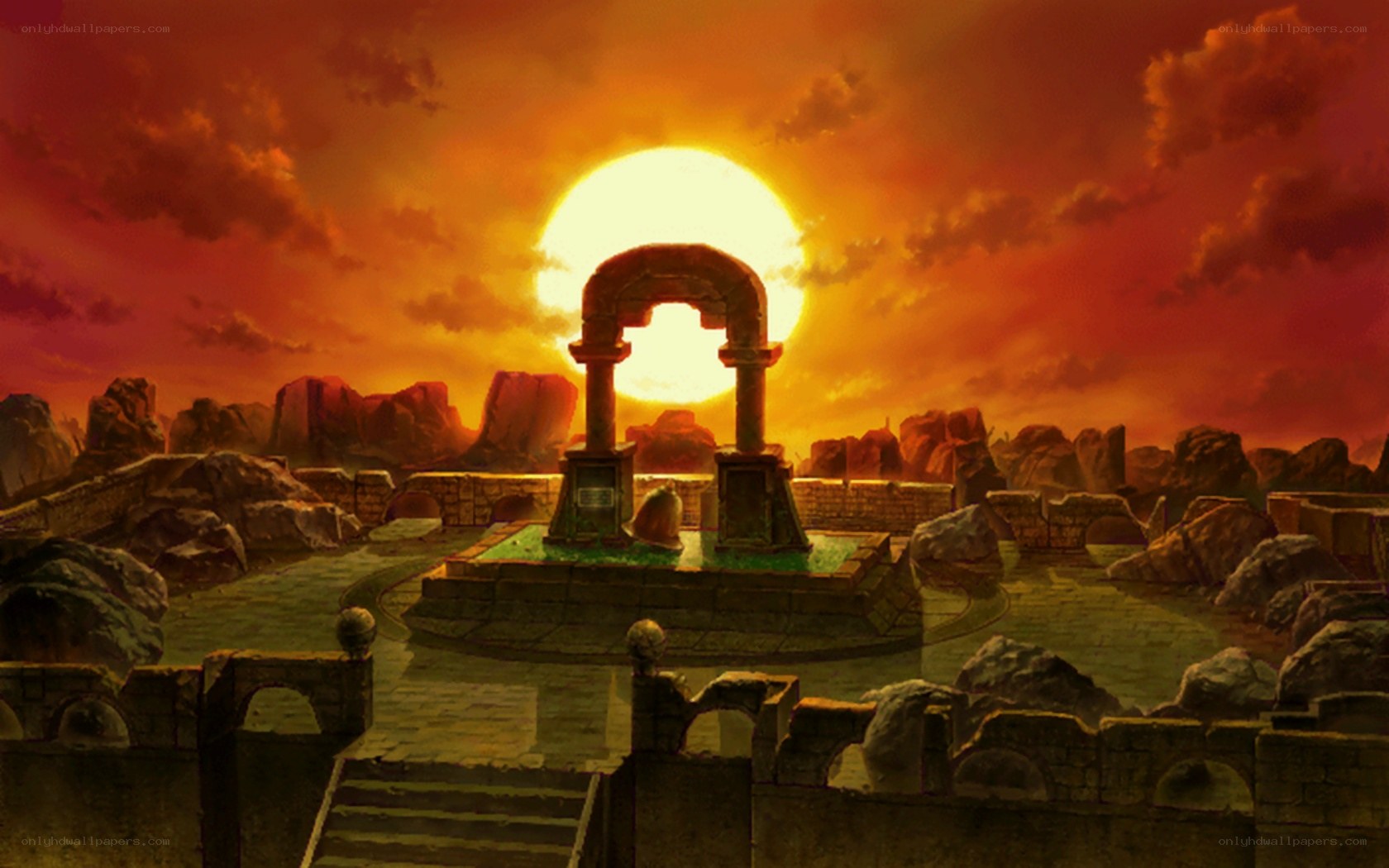 ancient ruins at sunset