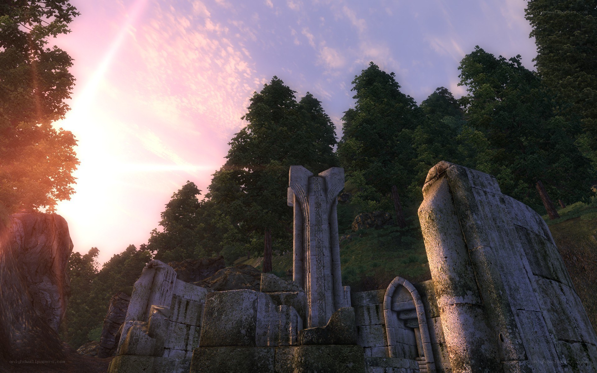 ancient ruins at sunset