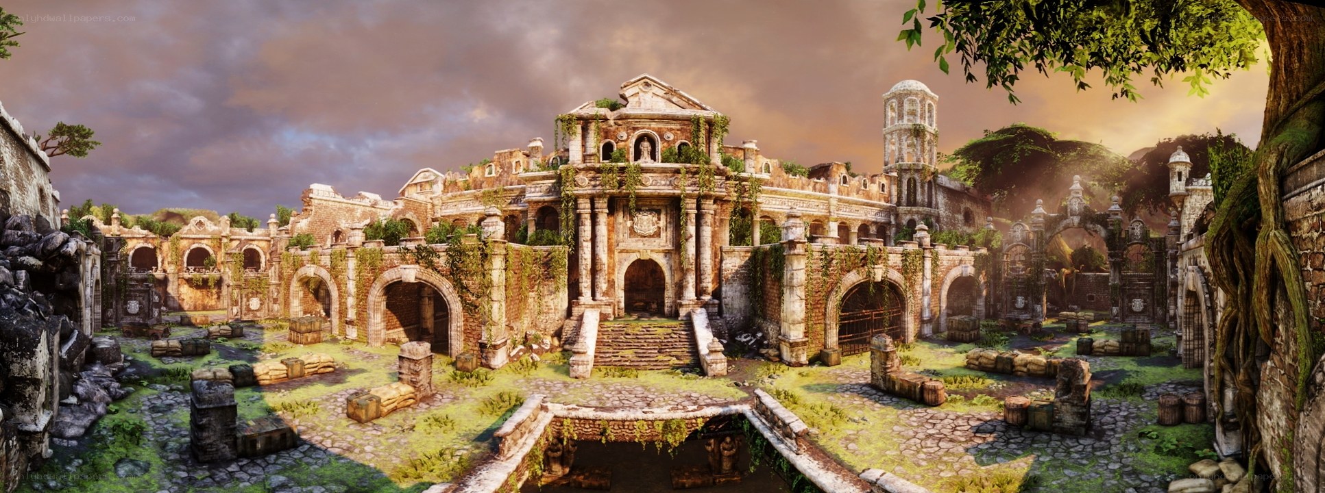 ancient ruins at sunset