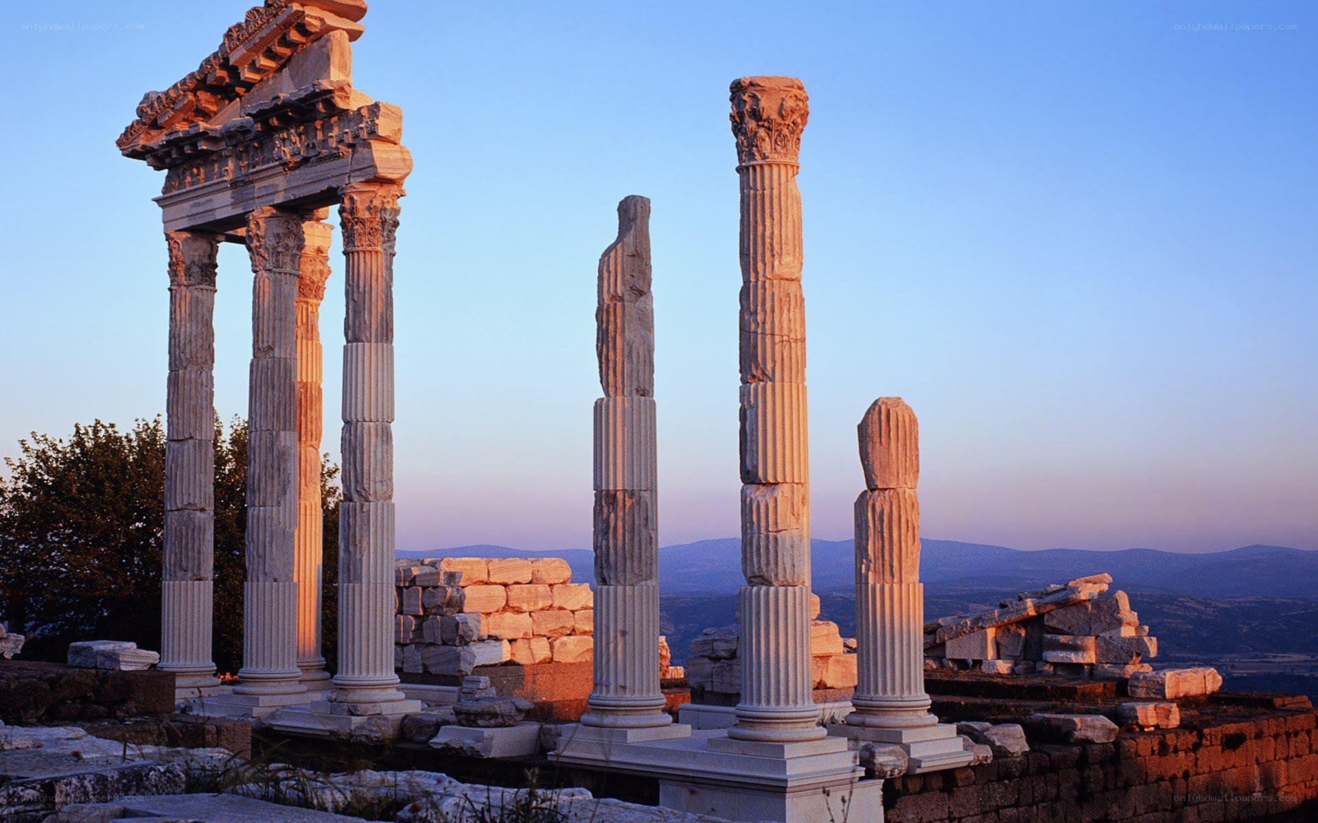 Ancient ruins at sunset