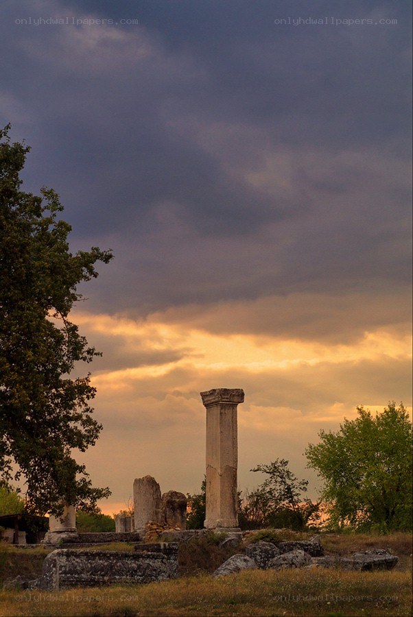 Ancient ruins at sunset