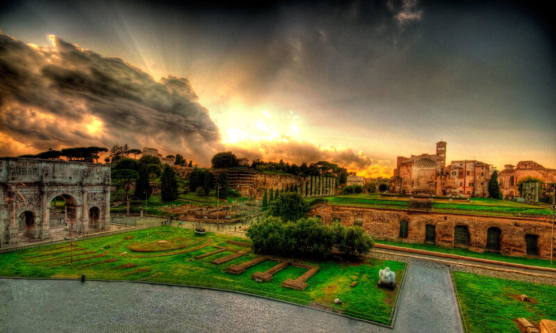 Ancient Ruins at Sunset — Green