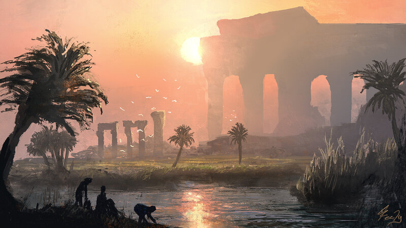 Ancient Ruins at Sunset — Orange, Serene