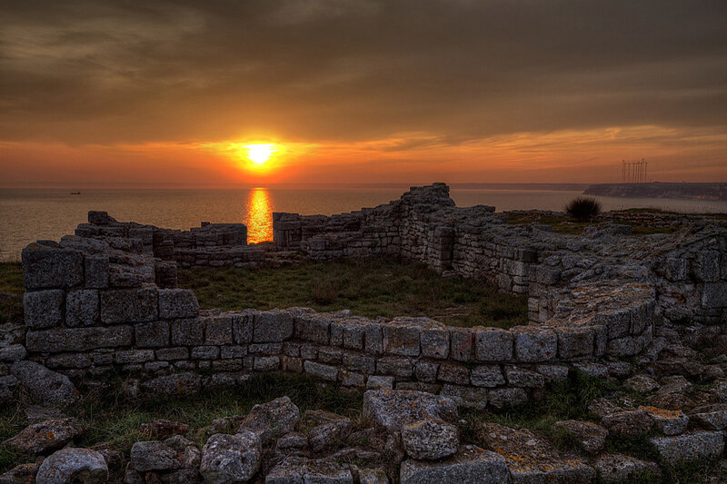 Ancient Ruins at Sunset — Orange