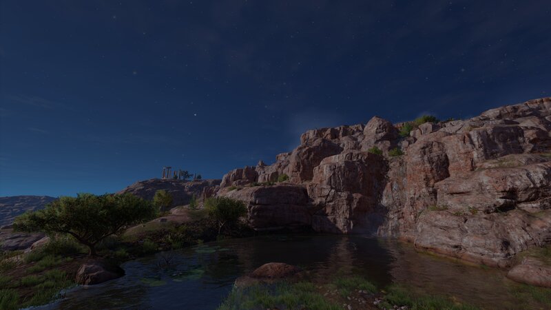 Ancient Ruins by River — Blue, Serene