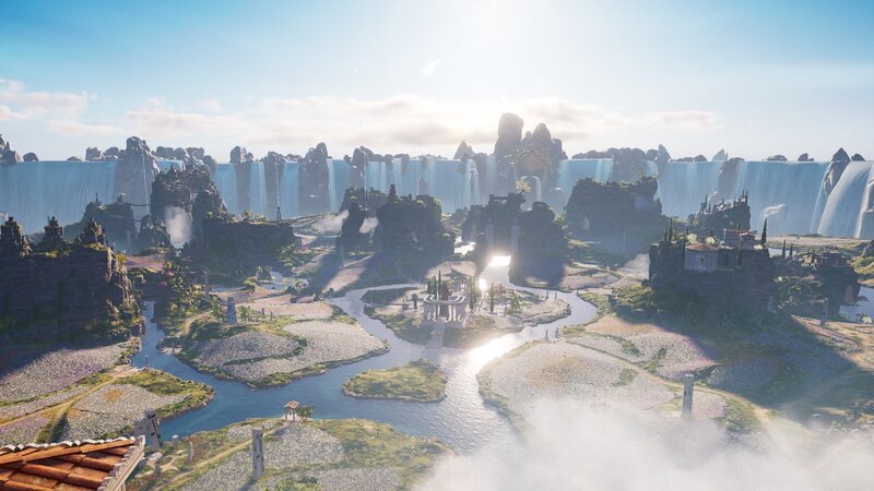 Ancient Ruins by River — Blue