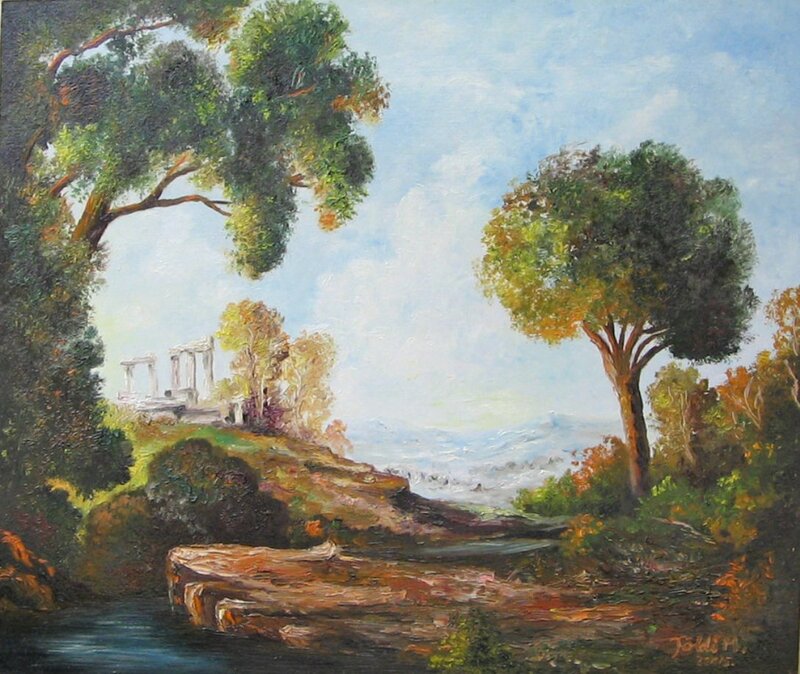 Ancient Ruins by River — Green, Serene