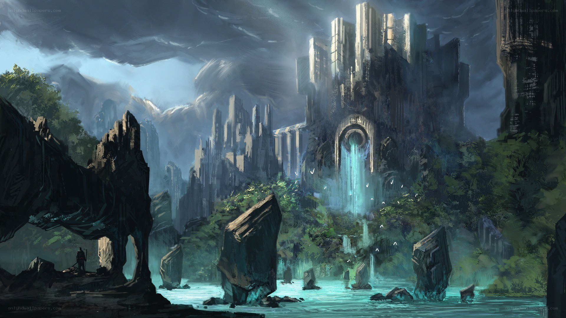ancient ruins by the river