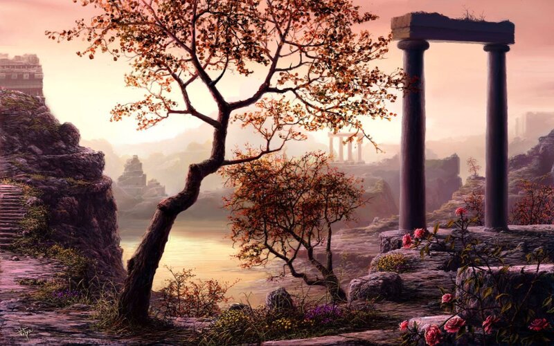 Ancient ruins by the river