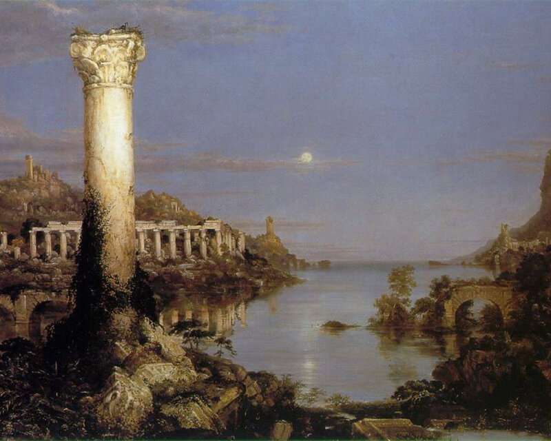 Ancient Ruins by Water — Blue, Serene