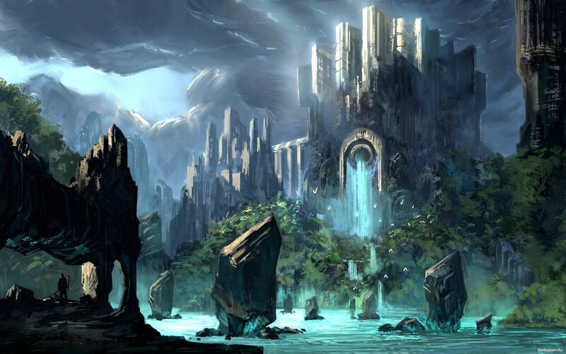 Ancient Ruins by Water — Blue
