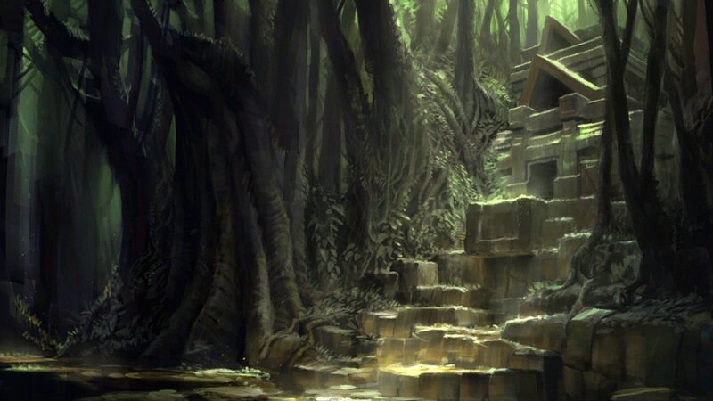 ancient ruins in a dense forest