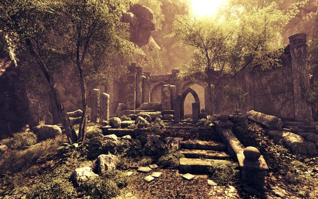 ancient ruins in a forest