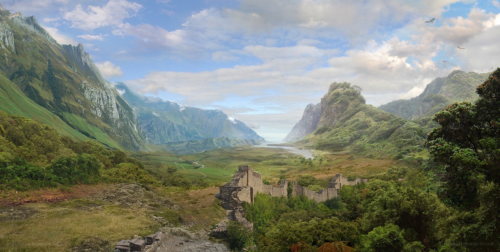 ancient ruins in a mountain valley