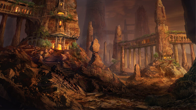 Ancient Ruins in Canyon — Brown, Dramatic, Night
