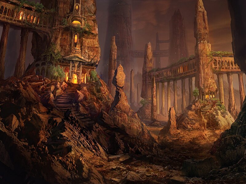 Ancient Ruins in Canyon — Brown, Dramatic
