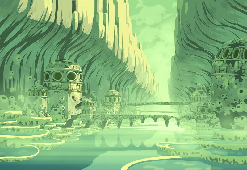 Ancient Ruins in Canyon — Green, Serene