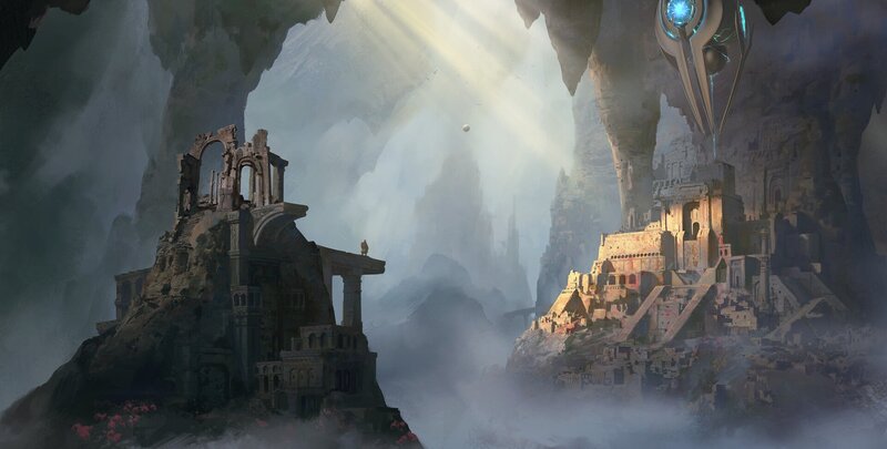 Ancient Ruins in Cave — Gray