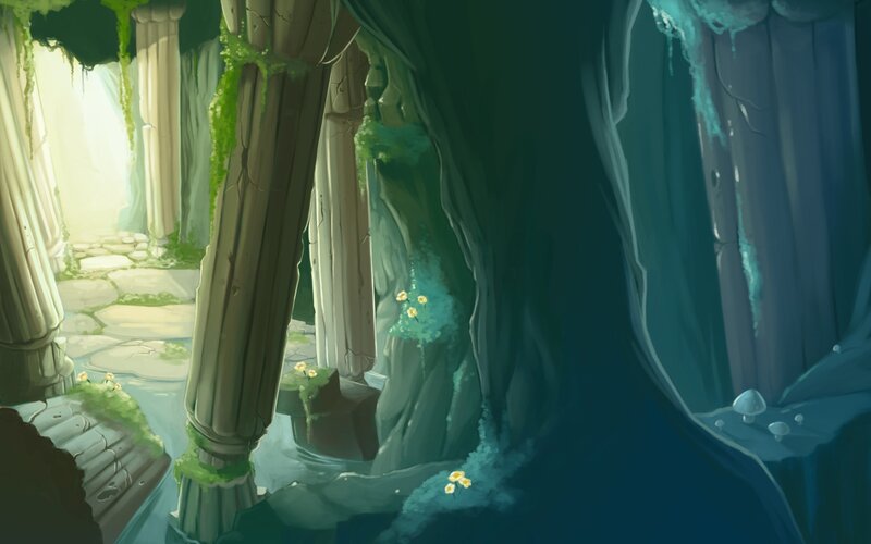 Ancient Ruins in Cave — Green