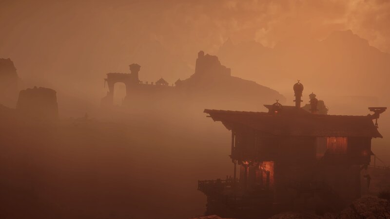 Ancient Ruins in Fog