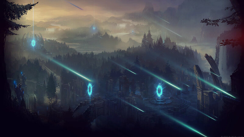 Ancient Ruins in Forest — Blue, Dramatic