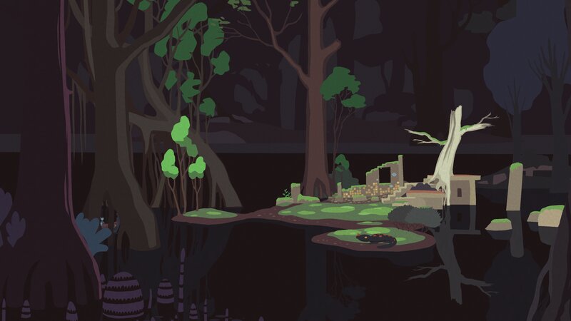 Ancient Ruins in Forest — Dark Green