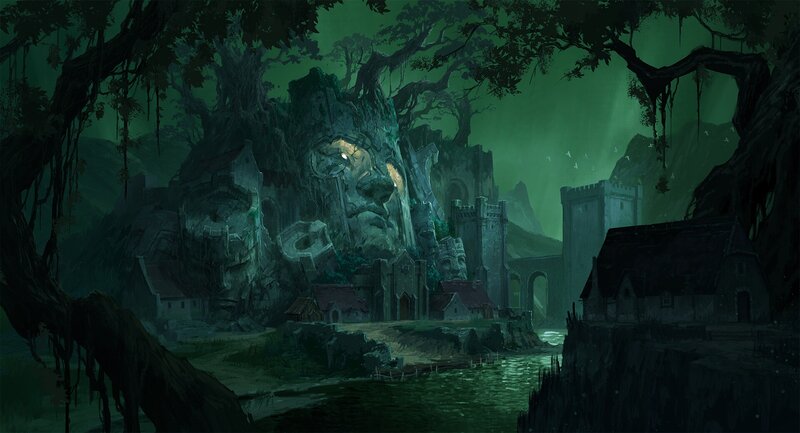 Ancient Ruins in Forest — Green, Dark