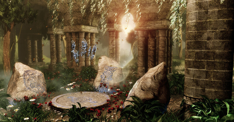Ancient Ruins in Forest — Green, Serene, Afternoon