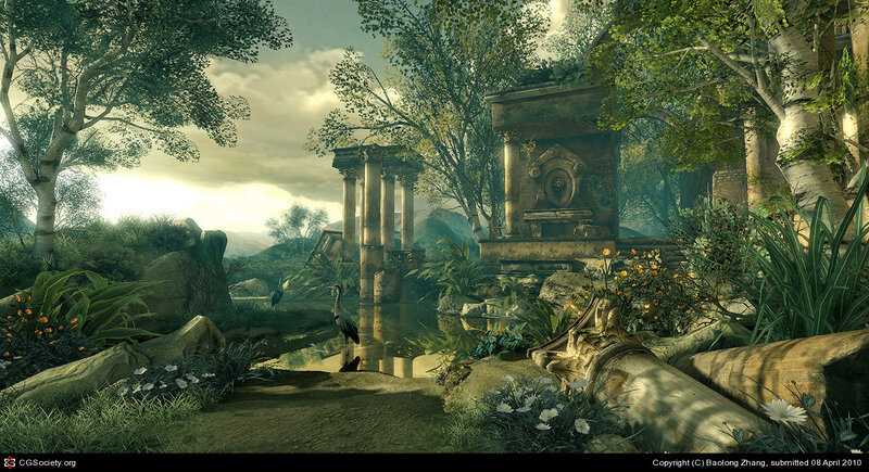 Ancient Ruins in Forest — Green