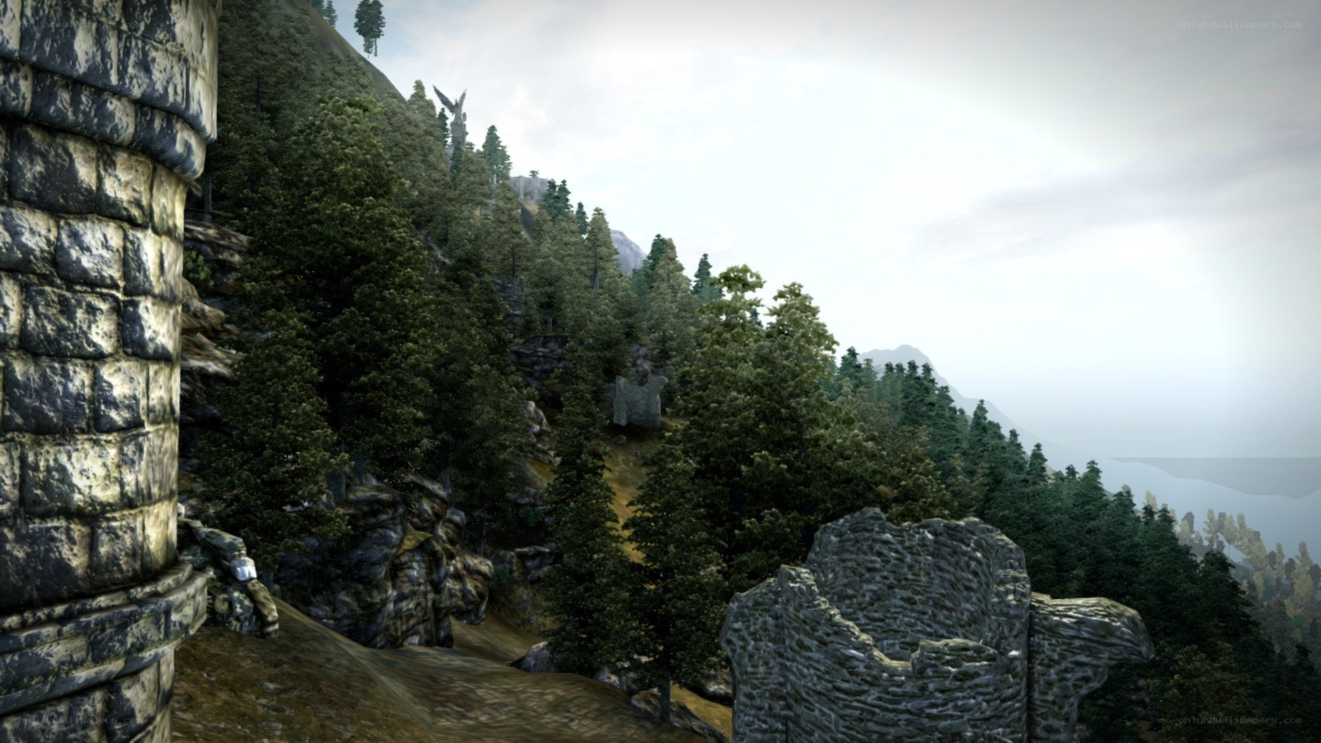 ancient ruins in forested mountains