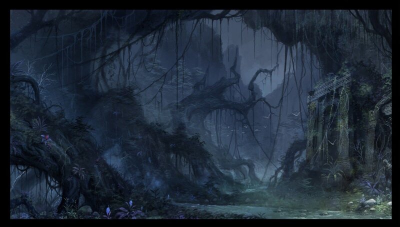 Ancient Ruins in Jungle — Dark Blue