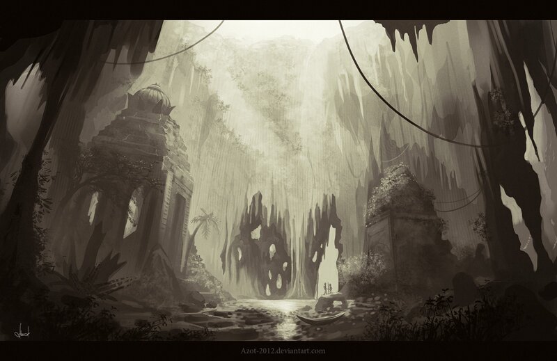 Ancient Ruins in Jungle — Gray