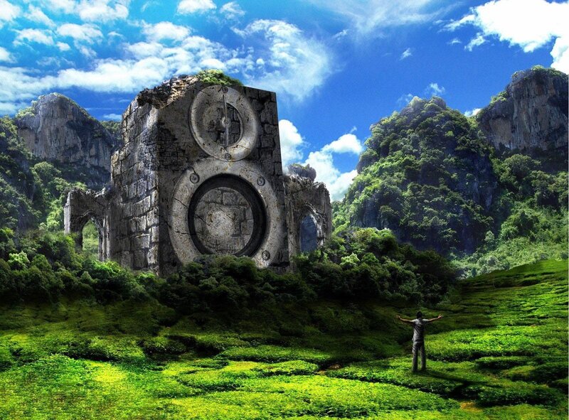 ancient ruins in lush valley