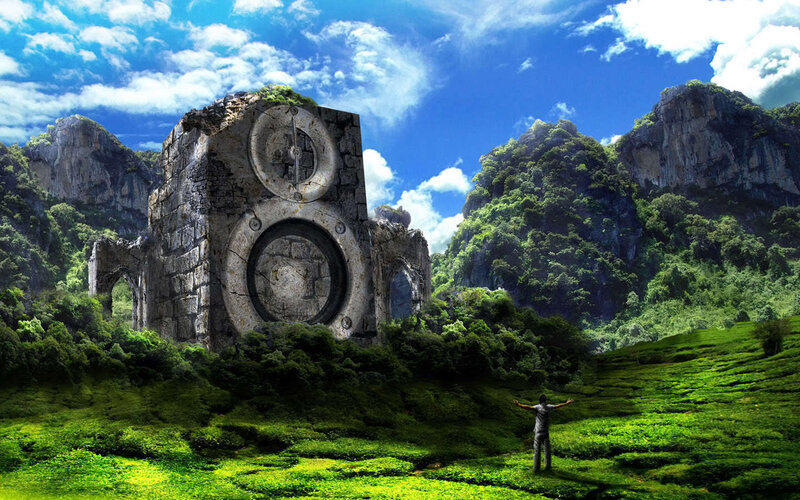 ancient ruins in lush valley