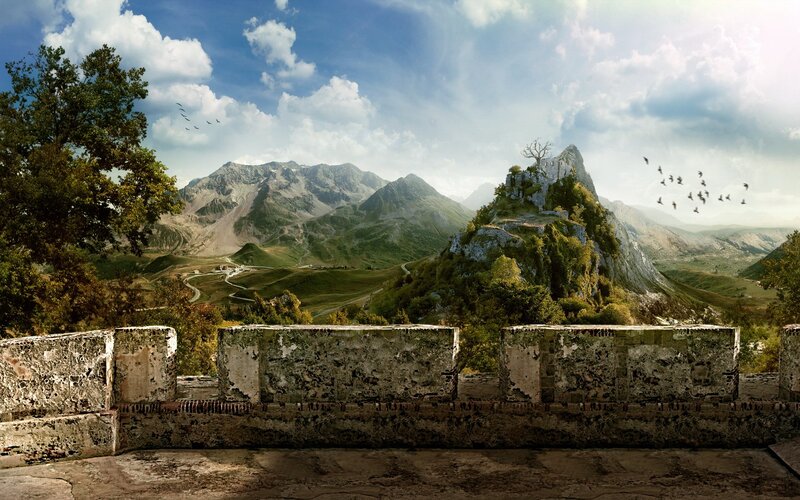 ancient ruins in mountain valley