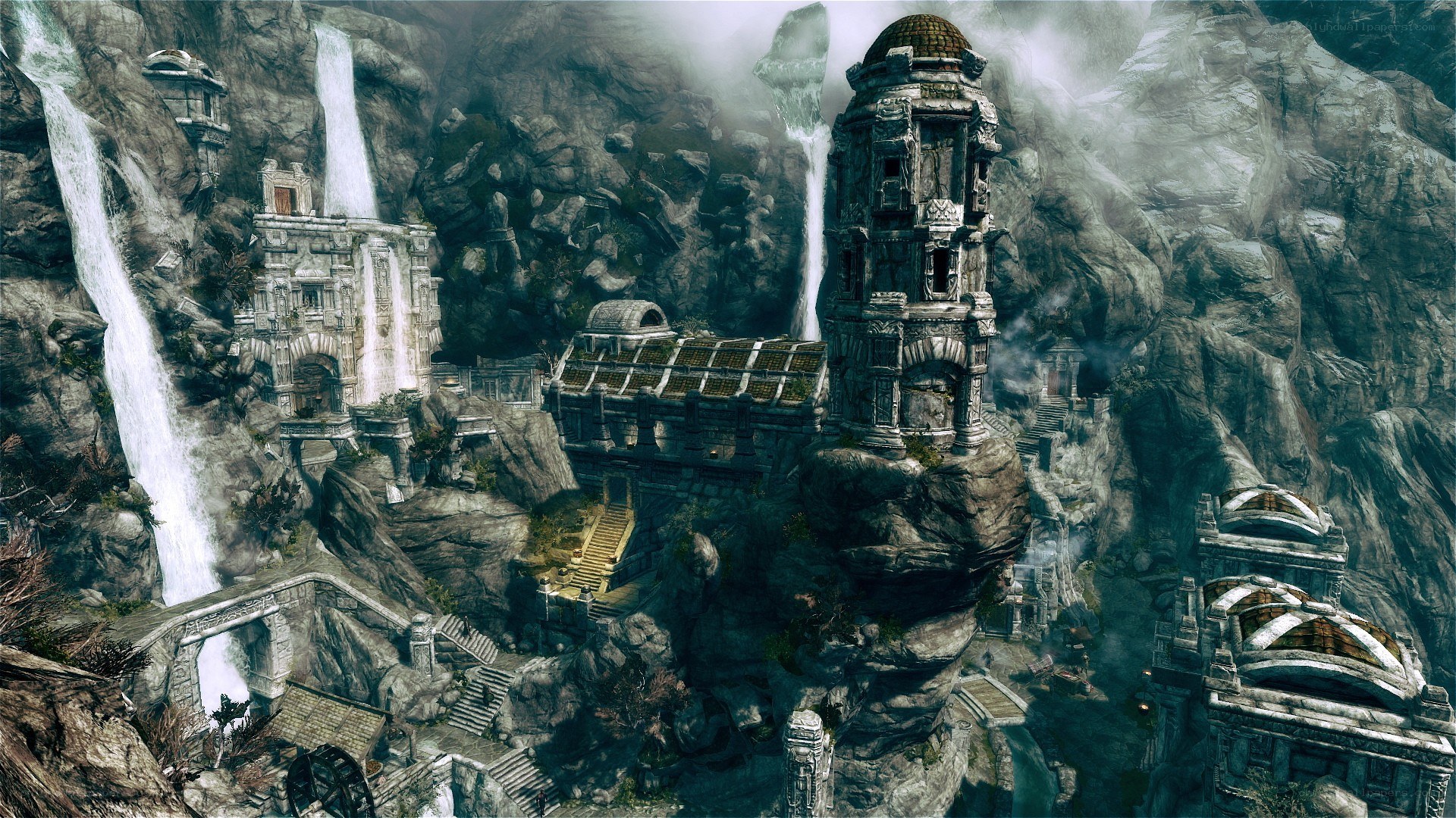 ancient ruins in mountain valley