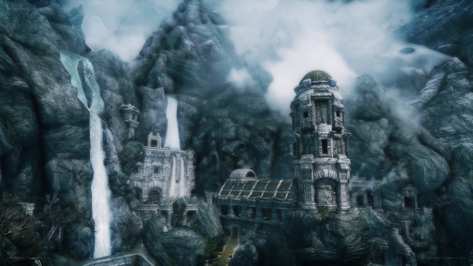 ancient ruins in mountain valley