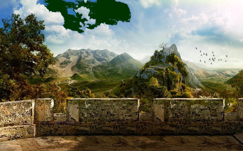 ancient ruins in mountain valley
