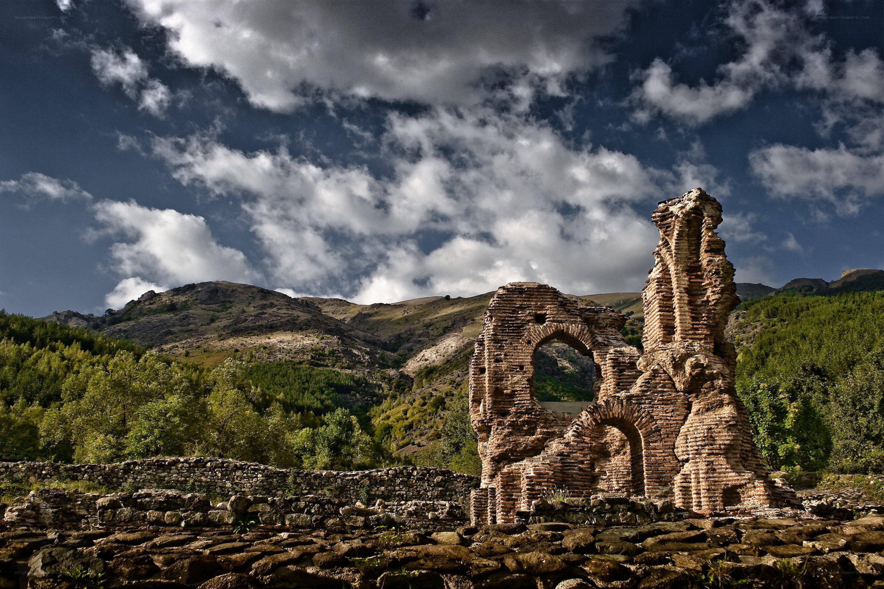 Ancient ruins in mountain valley