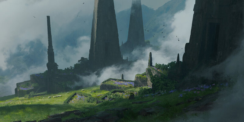 Ancient Ruins in Mountains — Green