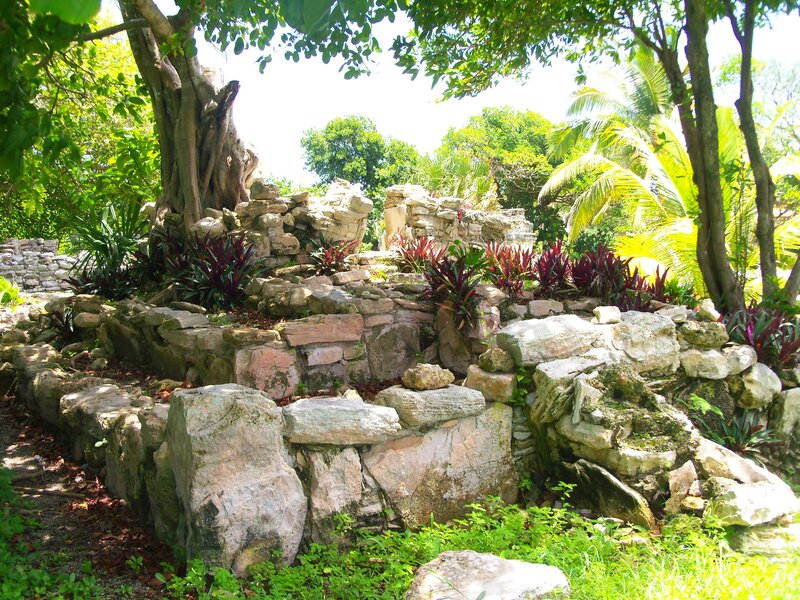 ancient ruins in tropical garden