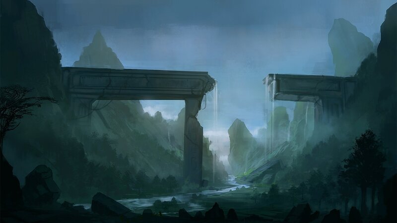 Ancient Ruins in Valley — Blue, Mysterious, Morning