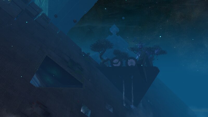 Ancient Ruins in Water — Blue, Serene, Night