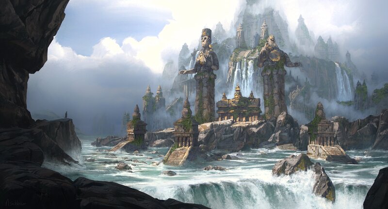 Ancient Ruins in Water — Blue