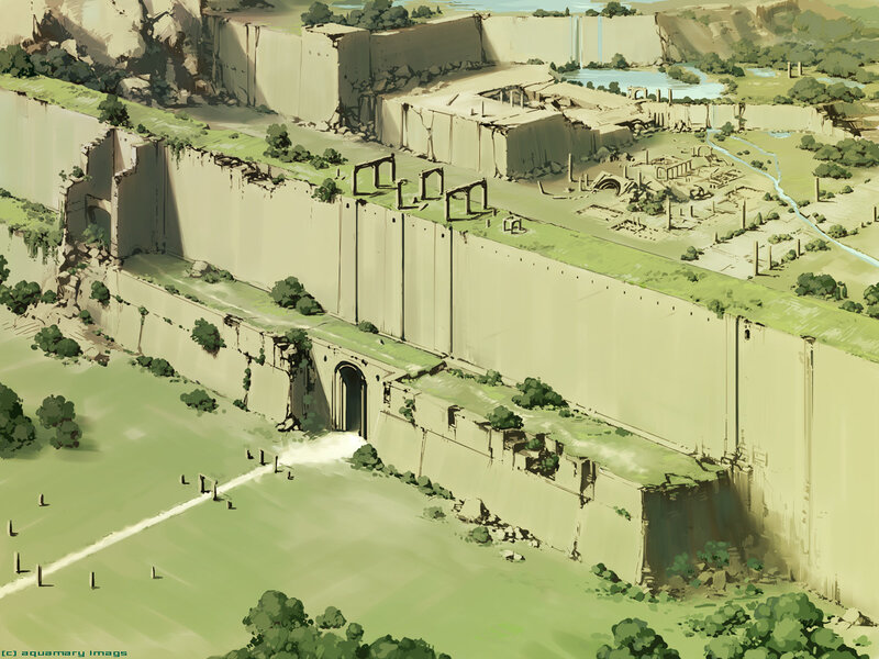 ancient ruins of a walled city